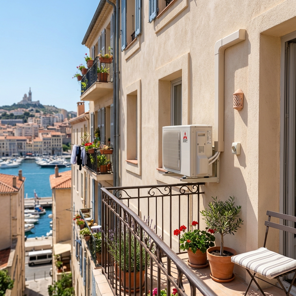 Unité extérieure de climatisation sur balcon à Montpellier